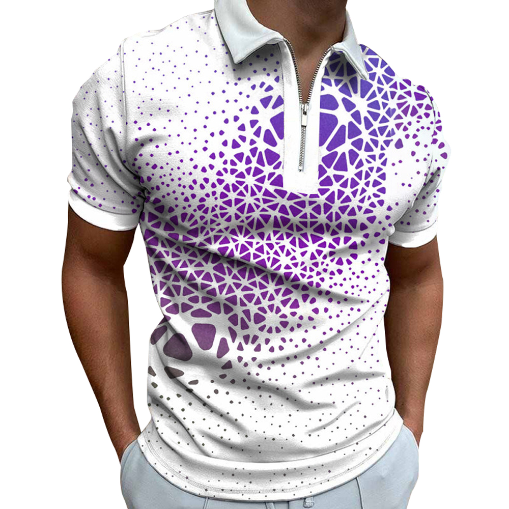 Mens Polo Shirts Short Sleeve Zip Up Trendy Element 3D Print Golf Polo Top