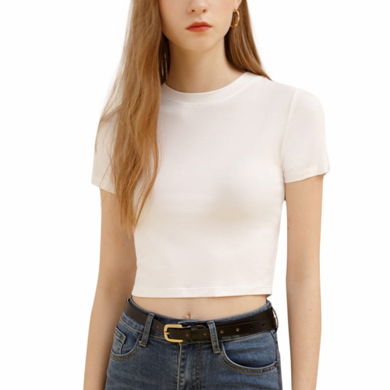 Womens Summer Short Sleeve Cute Crop Tops Casual Basic Crewneck Slim Fit T-Shirts