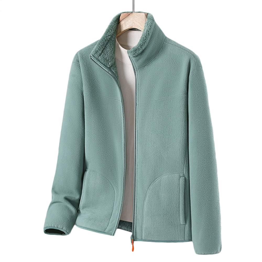 Women's Zip Up Fleece Jacket, Long Sleeve Warm Lightweight Coat with Pockets for Winter
