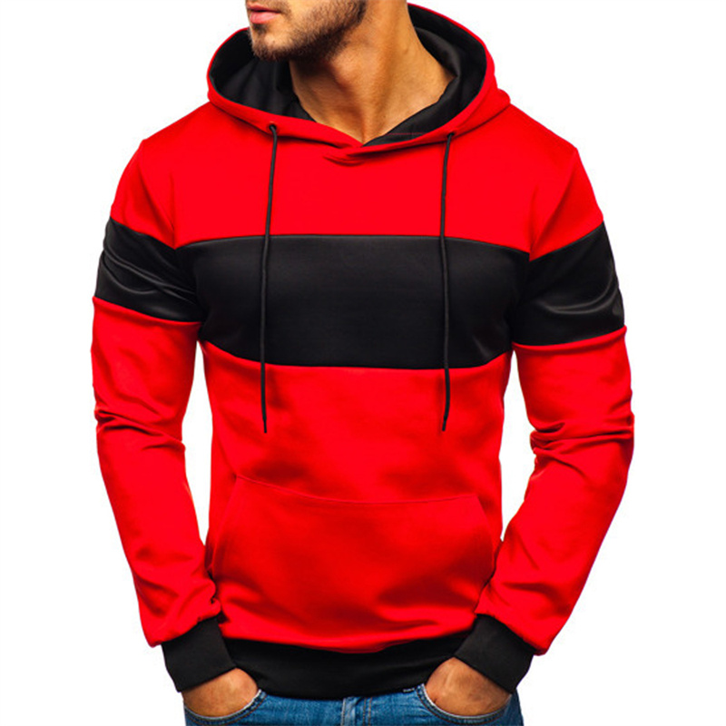 Men's Pullover Hoodies Casual Color Block Hooded Sweatshirt with Pockets