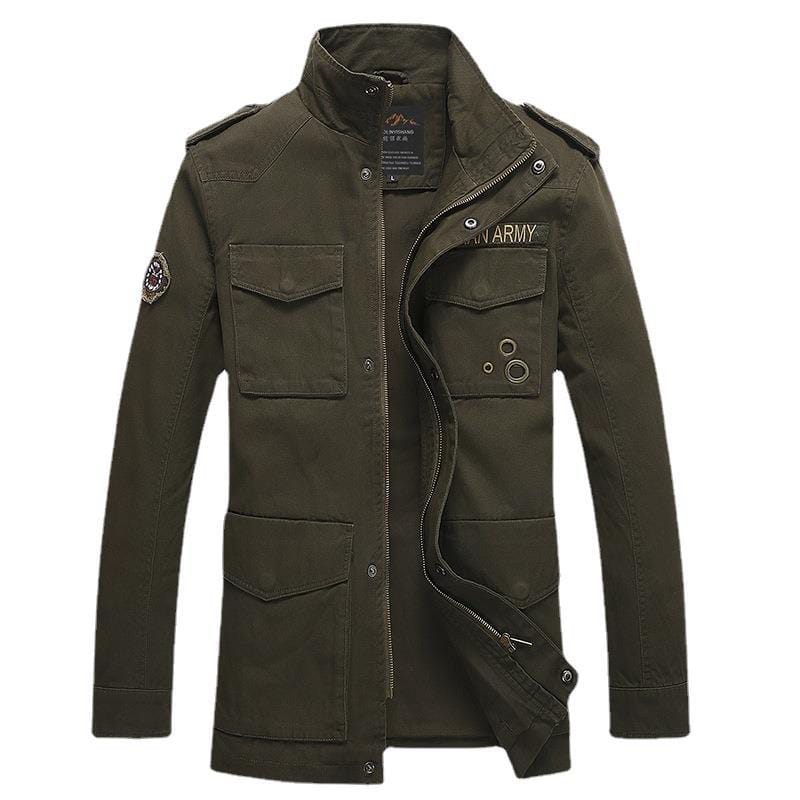 Men's Cotton Lightweight Multi Pockets Zip Front Stand Collar Military Jackets Windbreaker