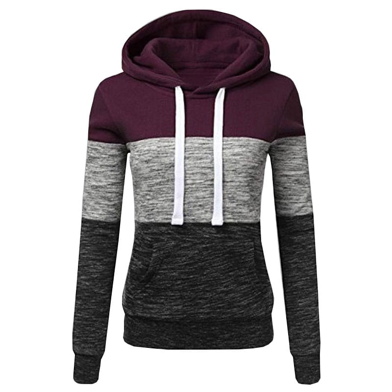 Women Casual Fashion Color Block Hoodie Pullover Drawstring Hoodies