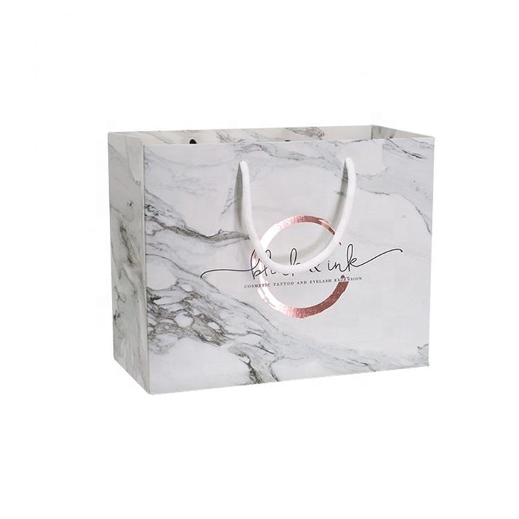 Custom Printed Your Logo Packaging Marble White Gift Shopping Paper Bag With Handles