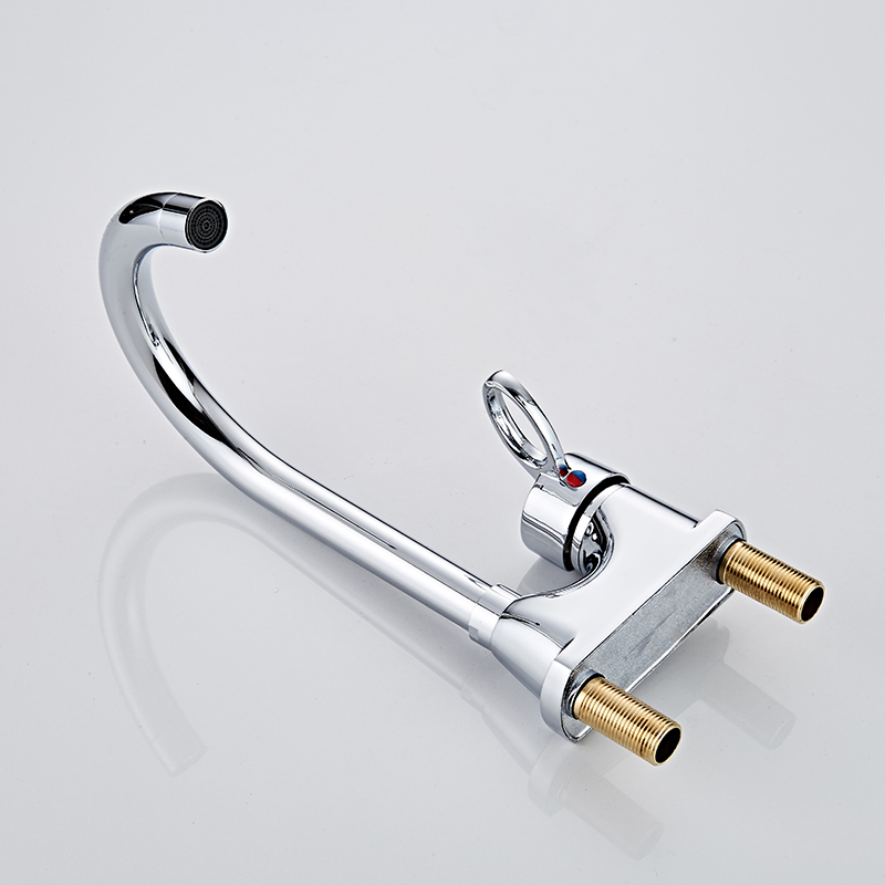 Curved basin faucet with double mounting holes