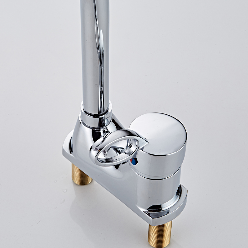 Curved basin faucet with double mounting holes