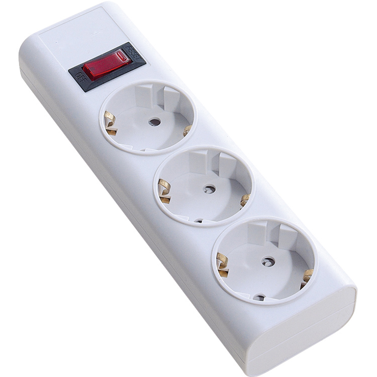 German Europe Style 3 Outlets AC Sockets Power Strip with Lighted Switch