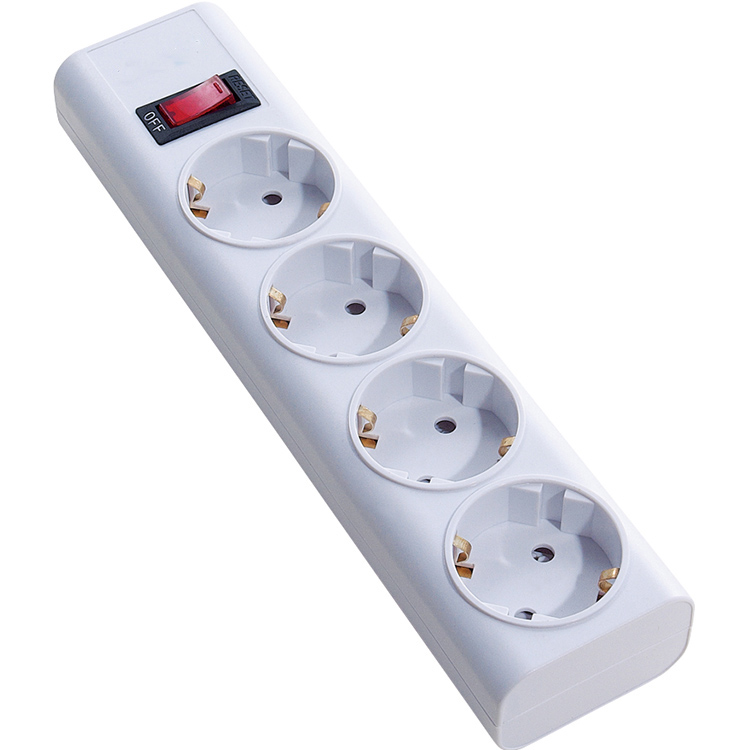 German Europe Style 4 Outlets AC Sockets Power Strip with Lighted Switch