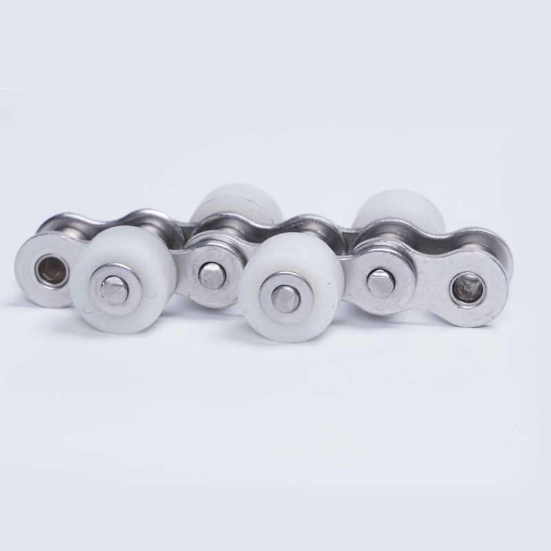 Rubber nylon side roller free flow chain