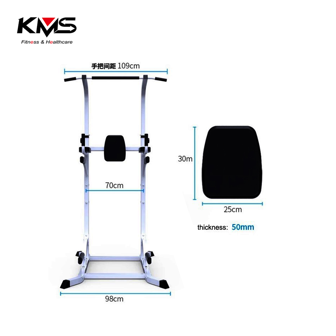 Pull Up Bar Station, Dip Station with 3D Backrest, Strength Training Stand Rack