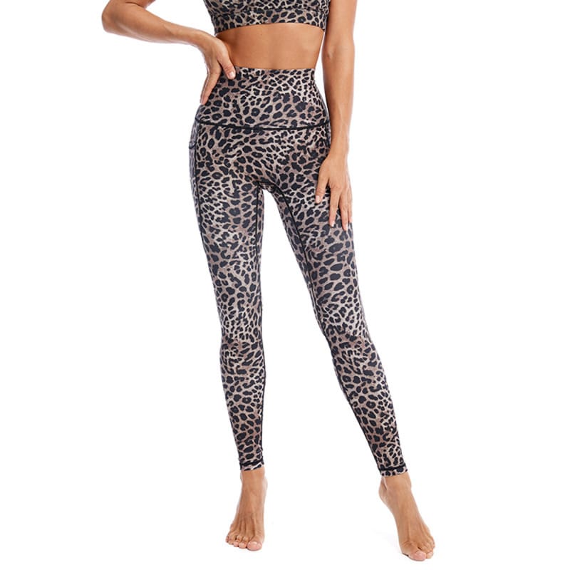Leopard Sporty Yoga Leggings Womens Tights High Waisted Yoga Pants With Side Pockets