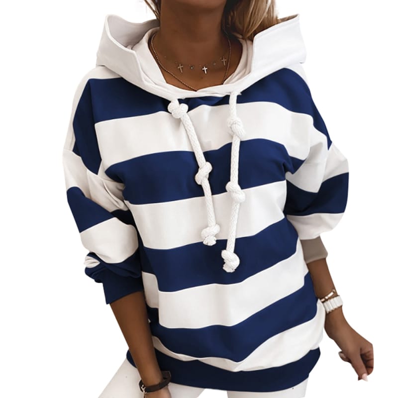 Women's Striped Hoodies Tops Long Sleeve Casual Drawstring Pullover Sweatshirt