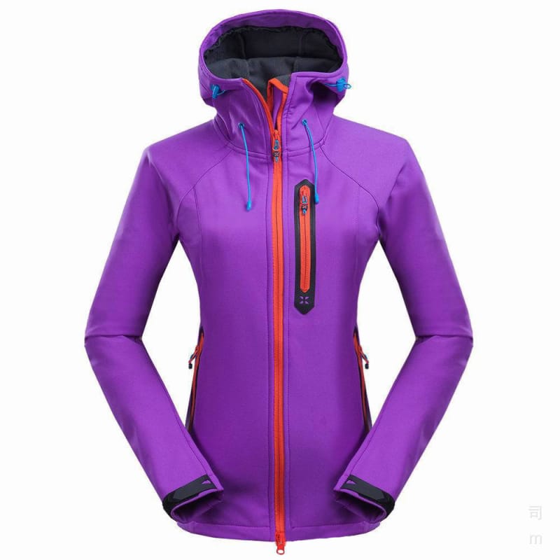 Women's Softshell Jacket, Ski Snowboarding Jacket with Drawstring Hood, Fleece Lined and Water Repellent