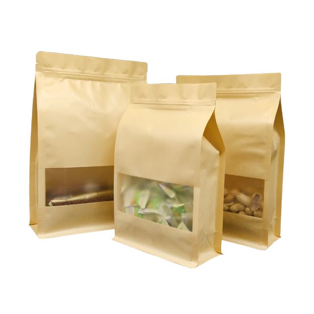 Kraft Paper Flat Bottom Pouch With Ziplock Food Snack Packaging Bag