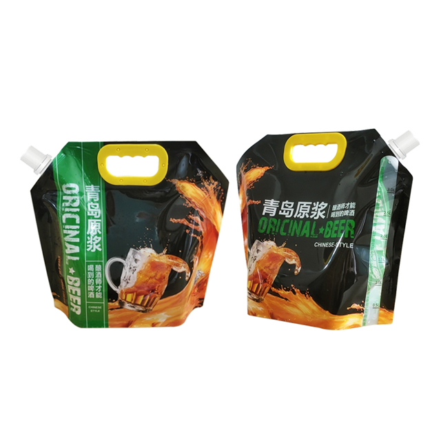 Custom Design Grain Rice Wine Beer Beverage Storage Flexible Plastic Handle Packaging Standing Spout Pouch Bag