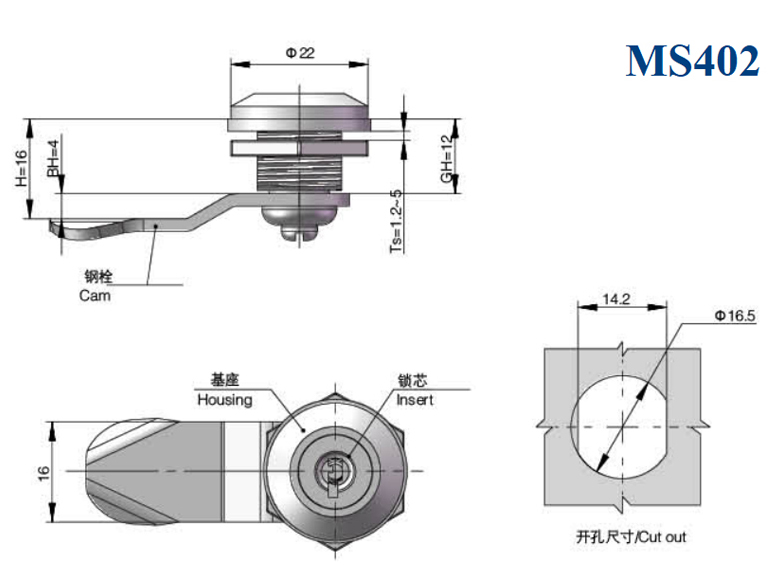 Mode MS402 zinc alloy round cabinet cam lock 01