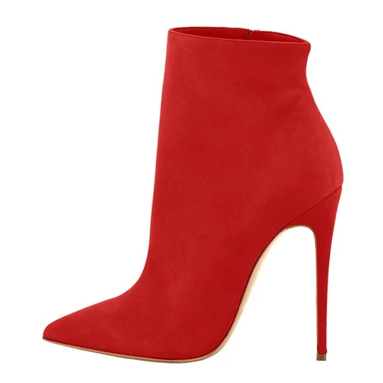 Red Suede Pointy Toe Stiletto High Heel Ankle Boots