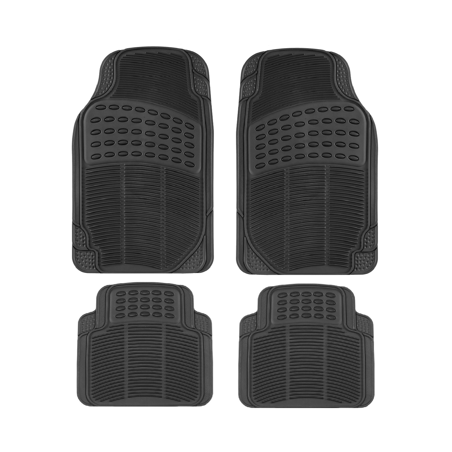 Automotive Floor Mats Black Universal Fit Heavy Duty Rubber for all weather protection , 4 Piece (Full Set Trimmable)