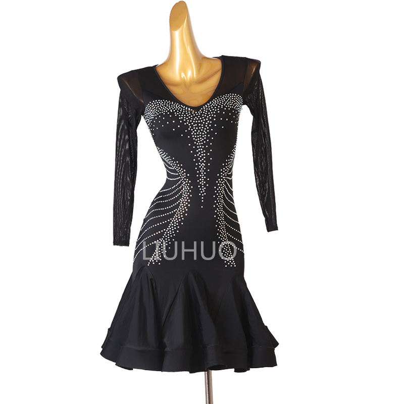 LIUHUO Latin Dance Skirt Women Girls Black Color Sexy Black Practise Latin Competition Dress