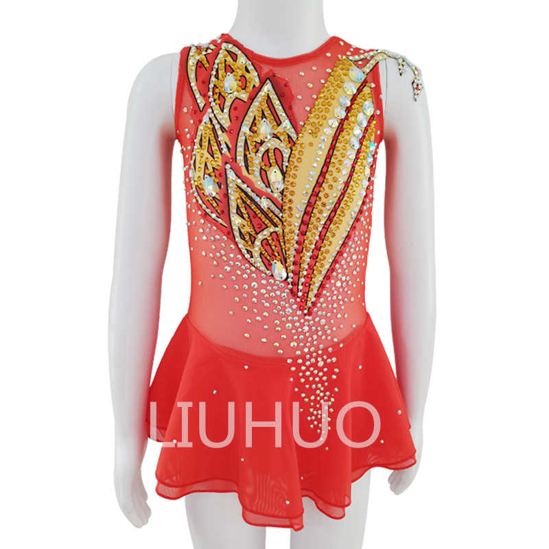 LIUHUO figure skating costume red mesh splicing two-color girls competition performance costume