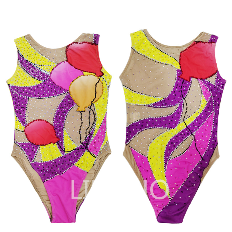 Synchronized swimming swimsuit Children's show swimsuit Swimming team show suit pink purple