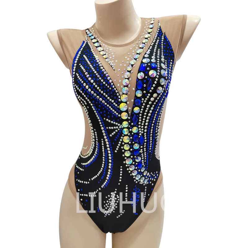 LIUHUO Girls Synchronized Swimming One Piece Blue Mermaid Tail Pattern Competition Performance