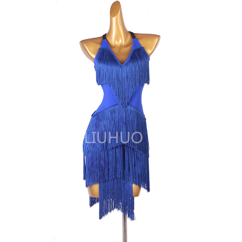 Royal blue fringed Latin dress competition dress Latin dance skirt woman professional performance competition dress