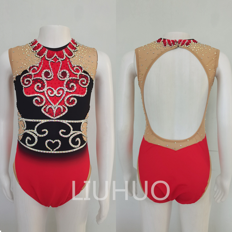 LIUHUO Custom Red Color Synchronized Swimming Leotards Girls Women Diamonds Training Competitive Dance Swimsuits
