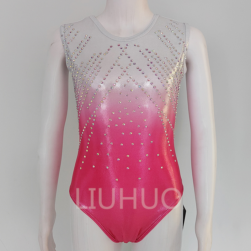 LIUHUO Girls Gymnastics Leotards Sleeveless Pink gymnastic jumpsuit factory price customize