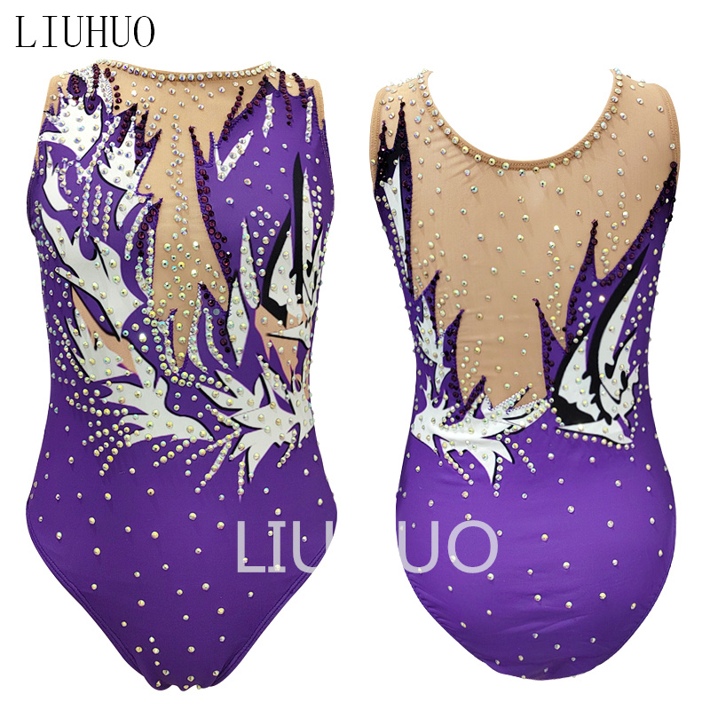 LIUHUO Synchronized Swimming Suits Kids Girls Training Gym Competitive Leotards Purple Color Stage customize