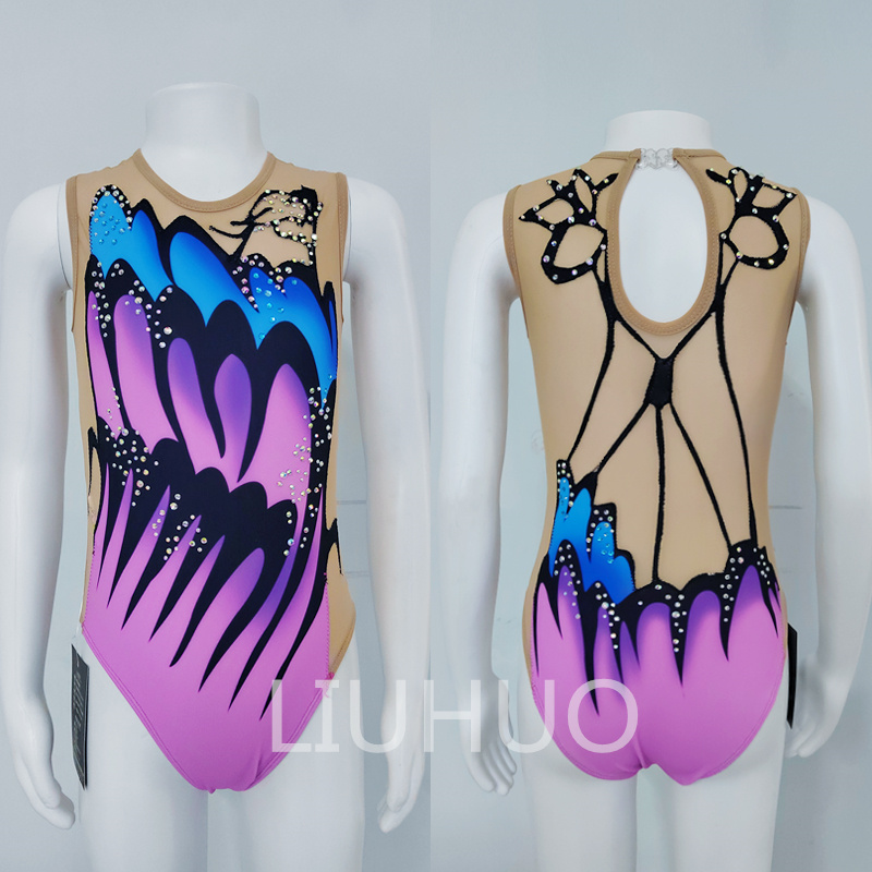 LIUHUO Synchronized Swimming Suits Women Girls Performanc Ballet Dance Leotards Purple