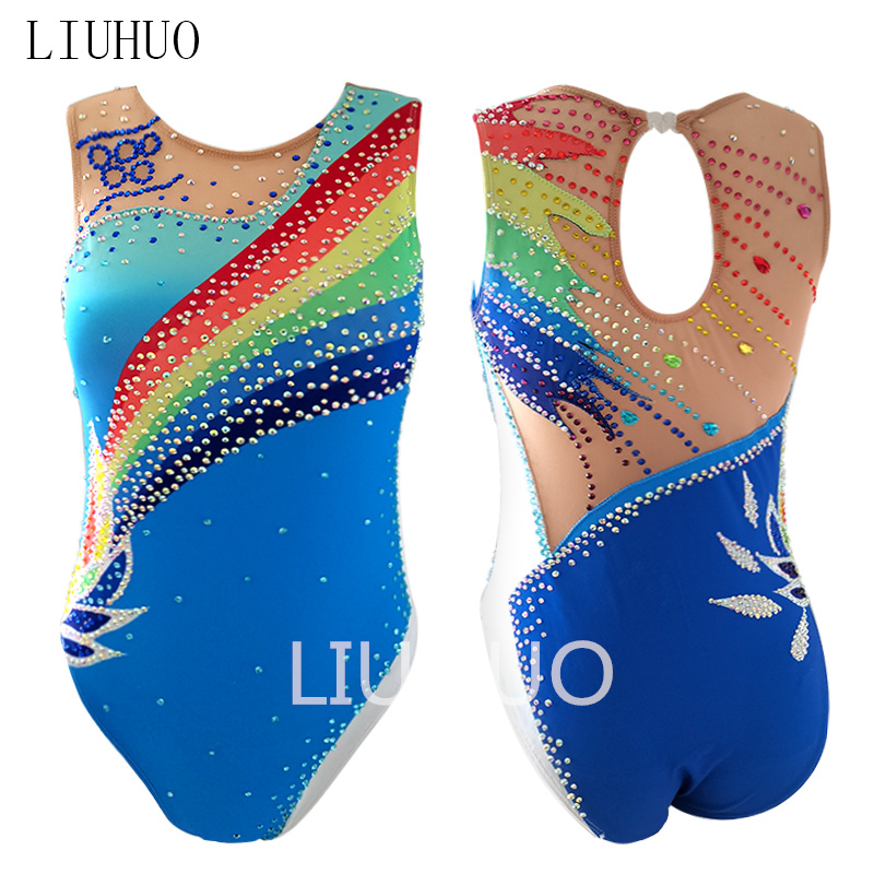 Summer Use Blue Color Girls Synchronized Swimming Leotards Women Performance Competitive Dance Swimwear
