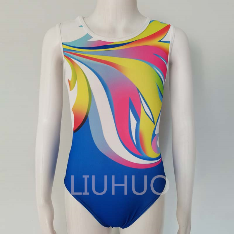  LIUHUO Gymnastics Leotards Girls Gradient Blue Shiny Sleeveless Women Gmnastics Costumes