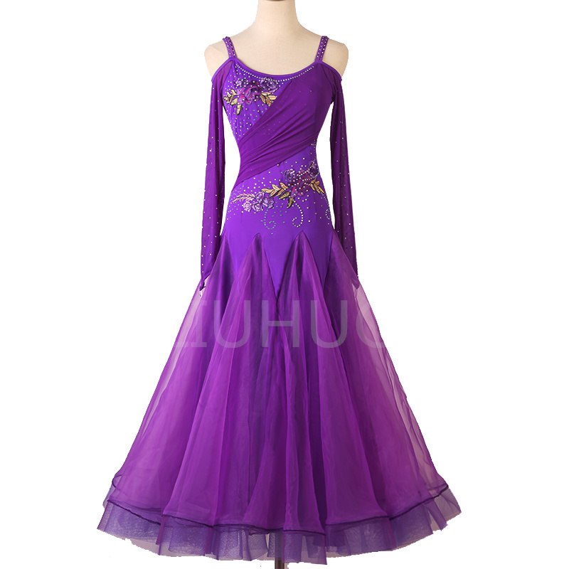Purple Modern Dance Dress Women Tango Ballroom Skirt Waltz Dance Party Skirts Quickstep Dress Modern Standard Competition Costumes