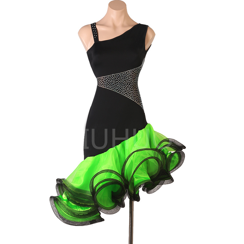  Manufacturer custom sleeveless Lady's Latin Tango Rumba Cha Cha Belly Dance Sequin Party Big green fishtail skirt 