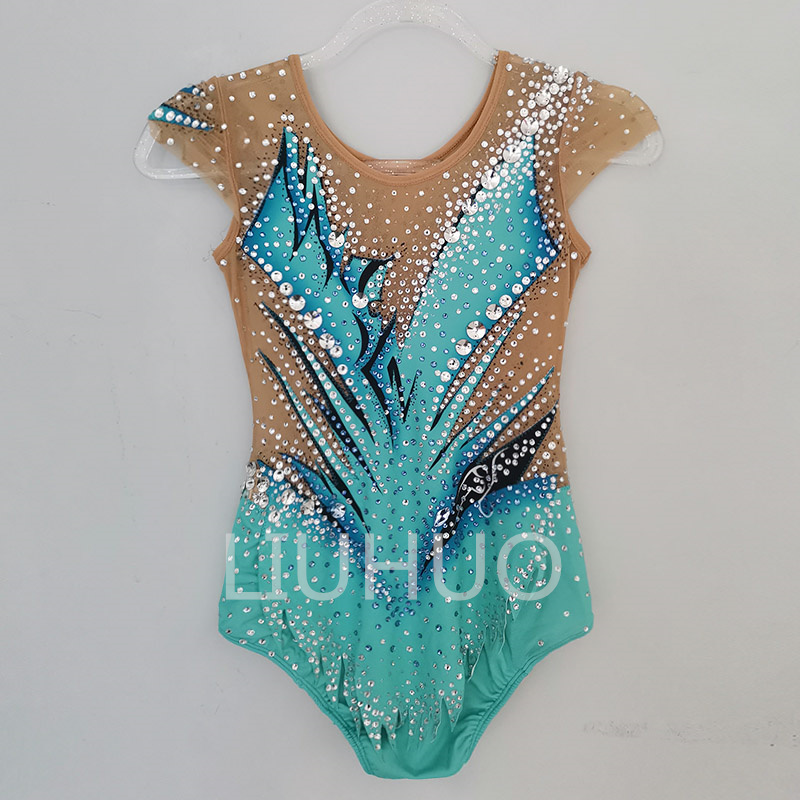 Rhythmic Gymnastics Leotards Stage Competition Children's Professional Custom Women's Pattern Green Color Customize