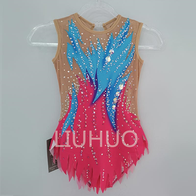LIUHUO Rhythmic Gymnastics Leotards Girls Women Dance Costumes Competition Dance Dress Pink and Blue