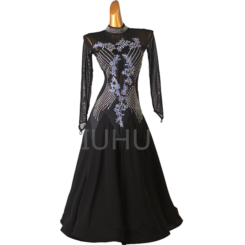 Black Color Long Dress Modern Dance Dress Lady latin dance dress women tango dress salsa rumba modern dance costumes