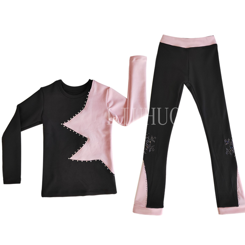 LIUHUO Figure Skating Clips, Trousers, Base Coat, Pink and Black Patchwork Girl