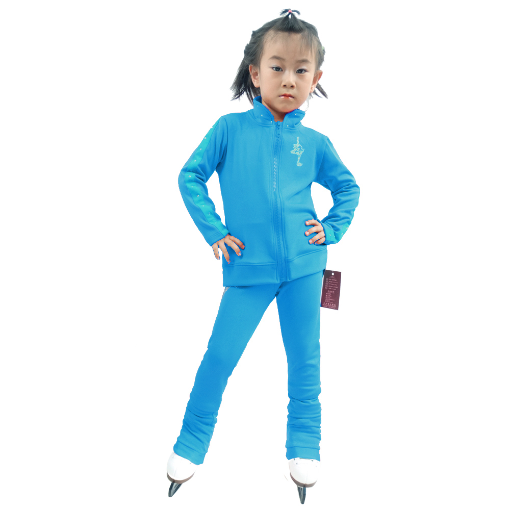 LIUHUO Figure Skating Jacket Pants Fleece Pants for Girls Blue Color for Women and girls