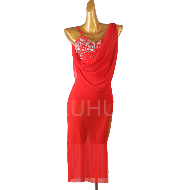 Long red Latin skirt Latin Dance Dress Women Elegant Girls Practise Ballroom Dancewear Factory Price