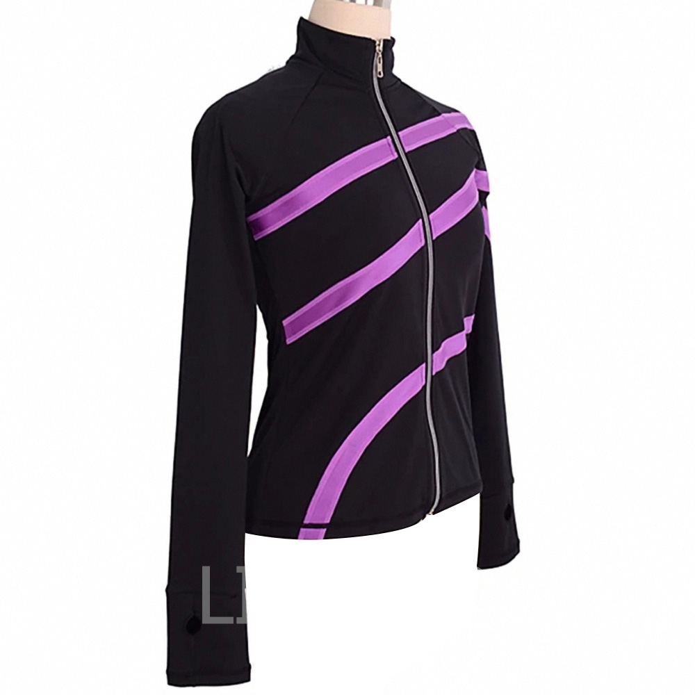 LIUHUO handmade Diamond figure Skating Jacket Training fleece jacket for girls Purple striped black