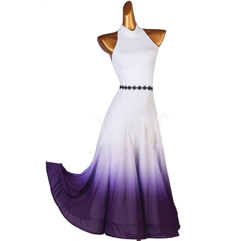 White and Purple Gradient Ramp Modern Dance Dress Women Tango Ballroom Skirt Modern Standard Competition Costumes Long Skirt