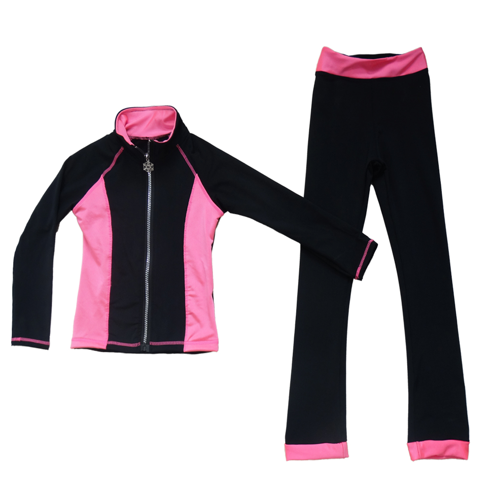 LIUHUO Ice Figure Skating Pants Jacket Girls Pink Black Fleece Leggings Stretchy Trousers Training Outfits