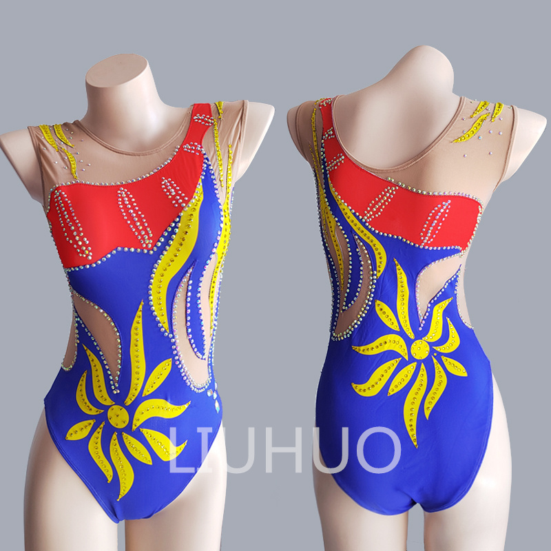 LIUHUO Blue Color Girls Synchronized Swimming Leotards Women Training Competitive Dance Swimwear