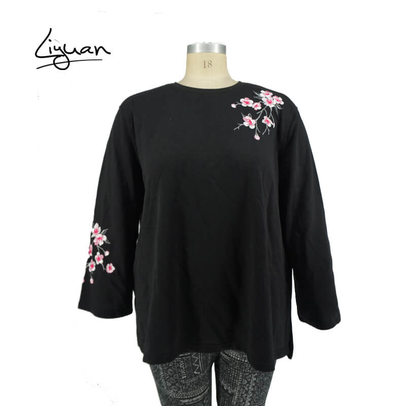 Long - sleeved Women's tops with Cherry Blossom Embroidery Patterns