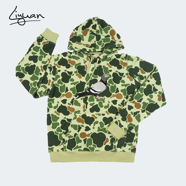 Men's Hooded Sweater Camouflage Pigeon Embroidery Print Casual Hoodie