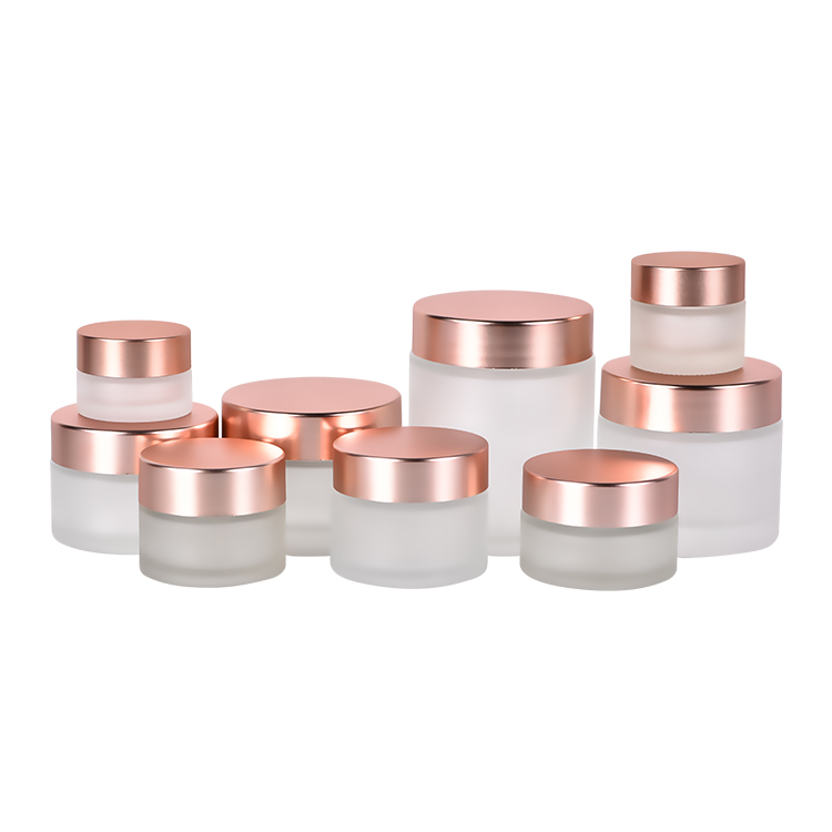 Frosted Cosmetic Packaging Matte Glass Face Cream Jar with Rose Gold Lid