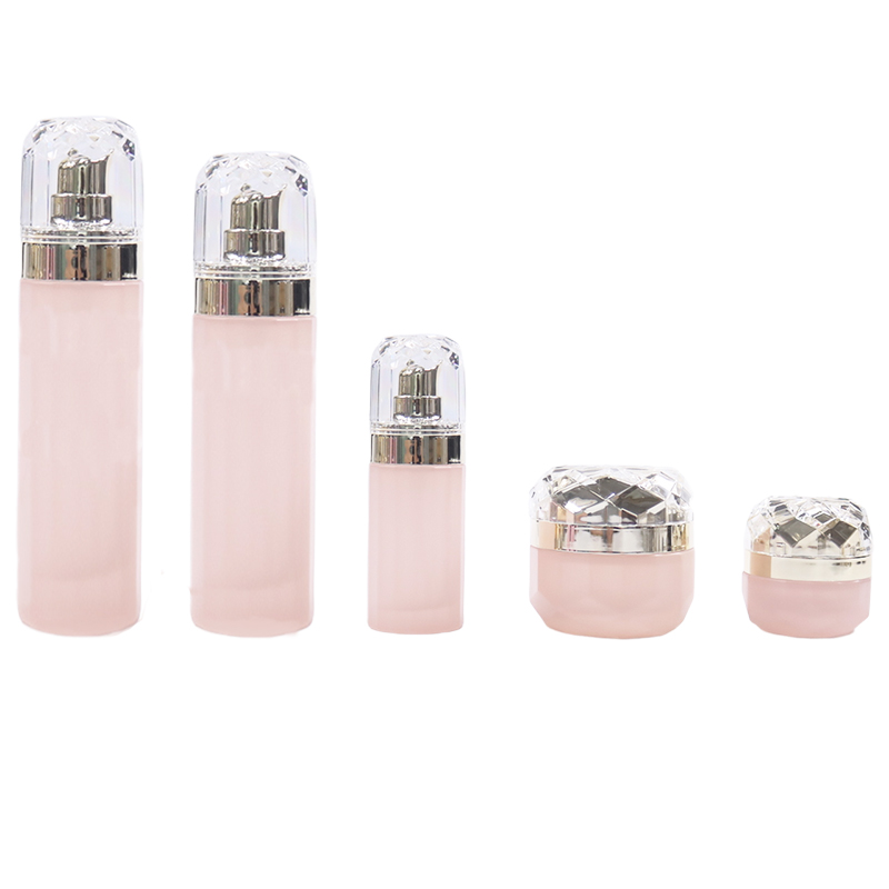 Skin care cosmetic container set frosted pink glass oil drop essence bottle