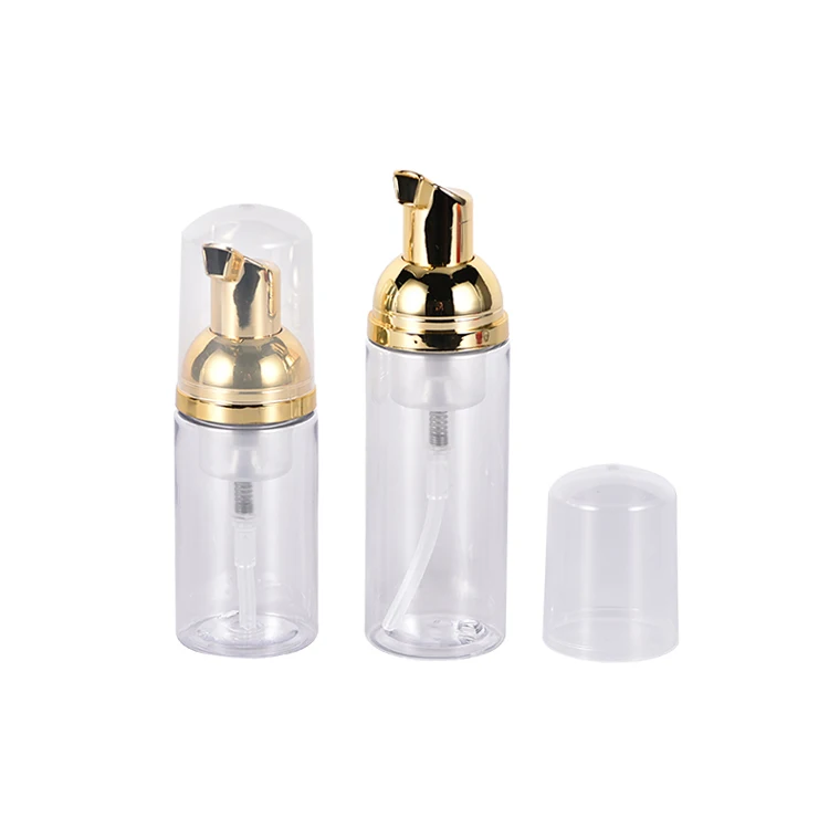 Soap clean plastic bottle and silver gold foam pump