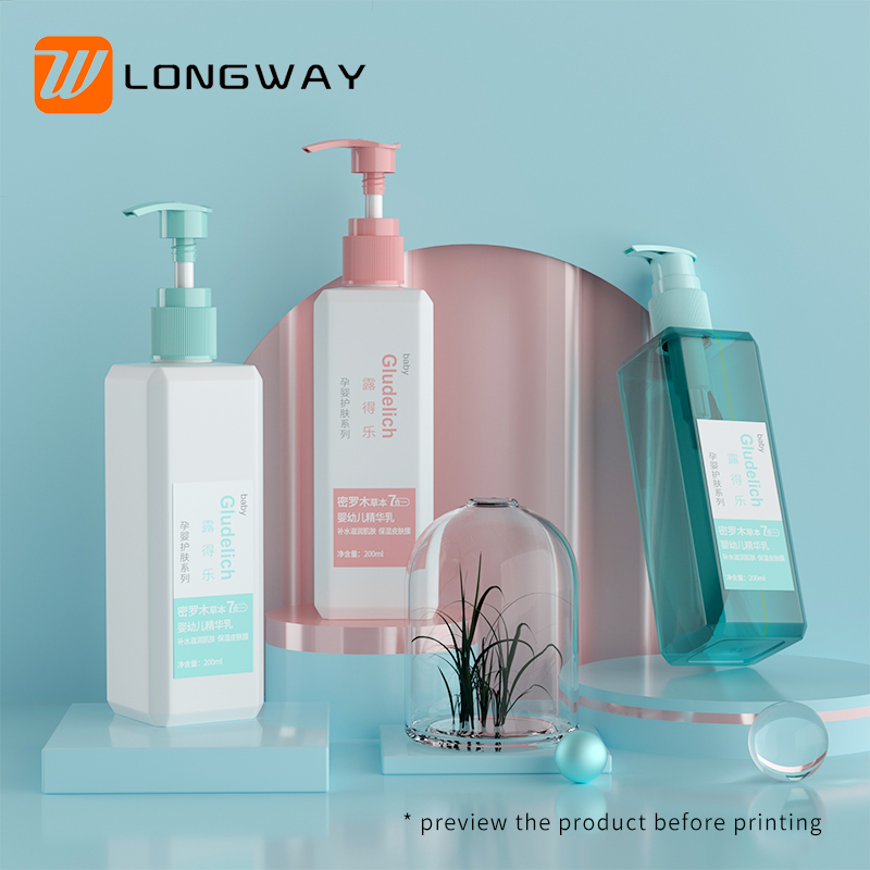 Plastic square shape 200ml beauty bottle with screw lotion pump 